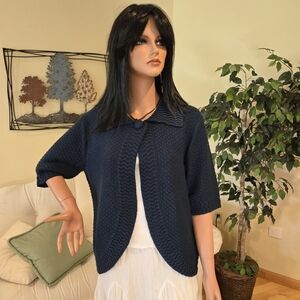 Vintage Blue Dress Barn Topper Sweater, 3/4 Length Sleeve, Open Cardigan Size XL